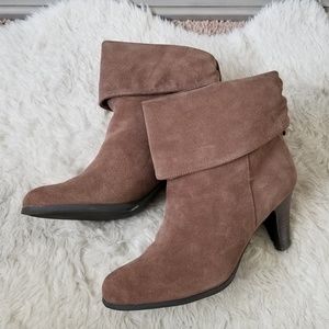 BCBGeneration Taupe Suede Fold-Over Ankle Boots